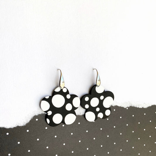 Polka Dots Flower Hook Earrings