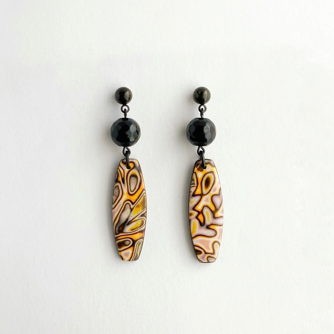 Mokume Gane Earrings with Round Glass Bead