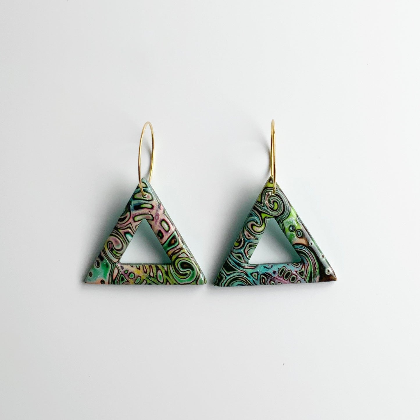 Mokume Gane Triangle Hoop Earrings