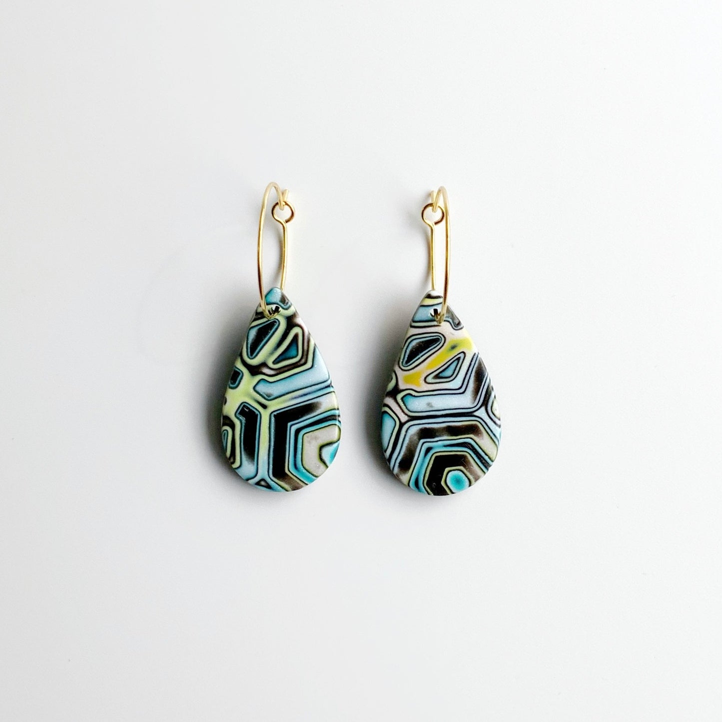 Mokume Gane Drop Hook Earrings