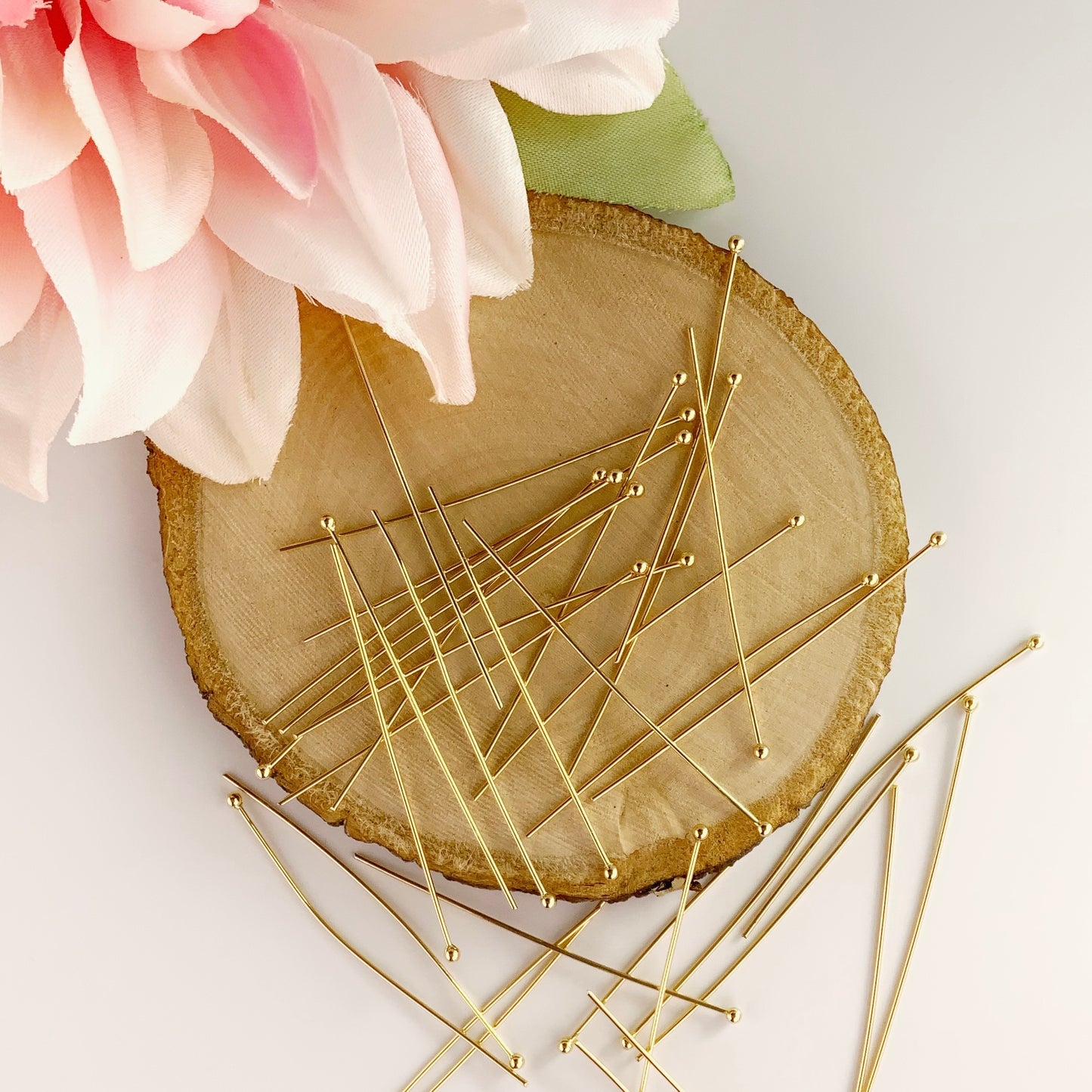 18K Gold Plated Stainless Steel Ball Head Pins – 2” Long, 21 Gauge, Pack of 20