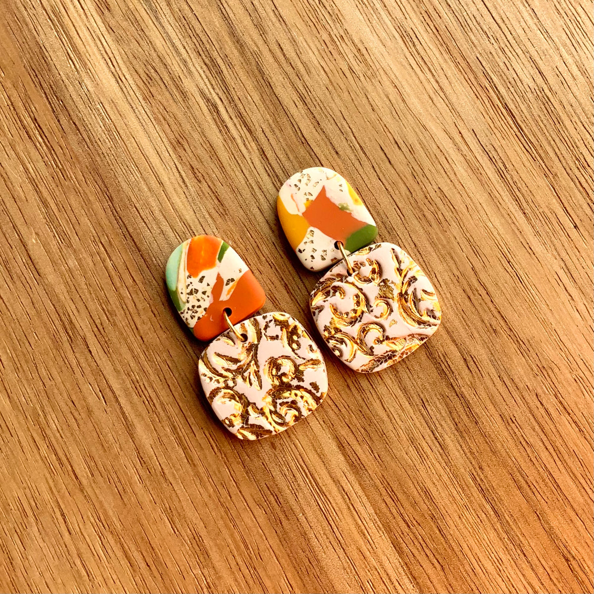 Fall Gold Leaf & Colorful Small Dangle Earrings