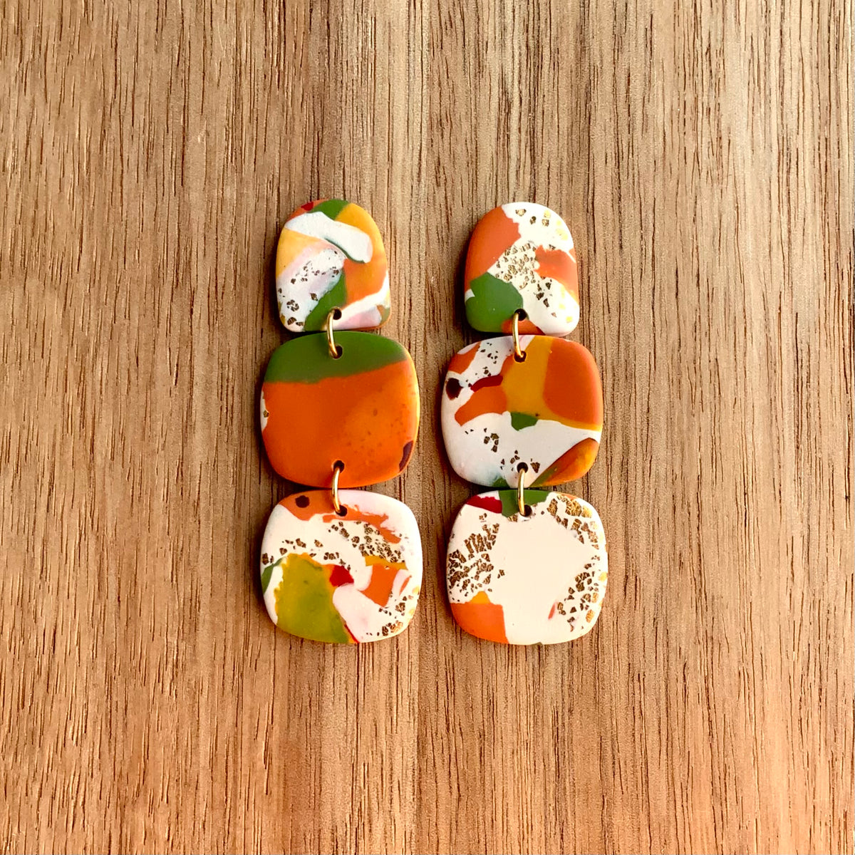 Autumn Color & Gold Leaf Dangle Earrings