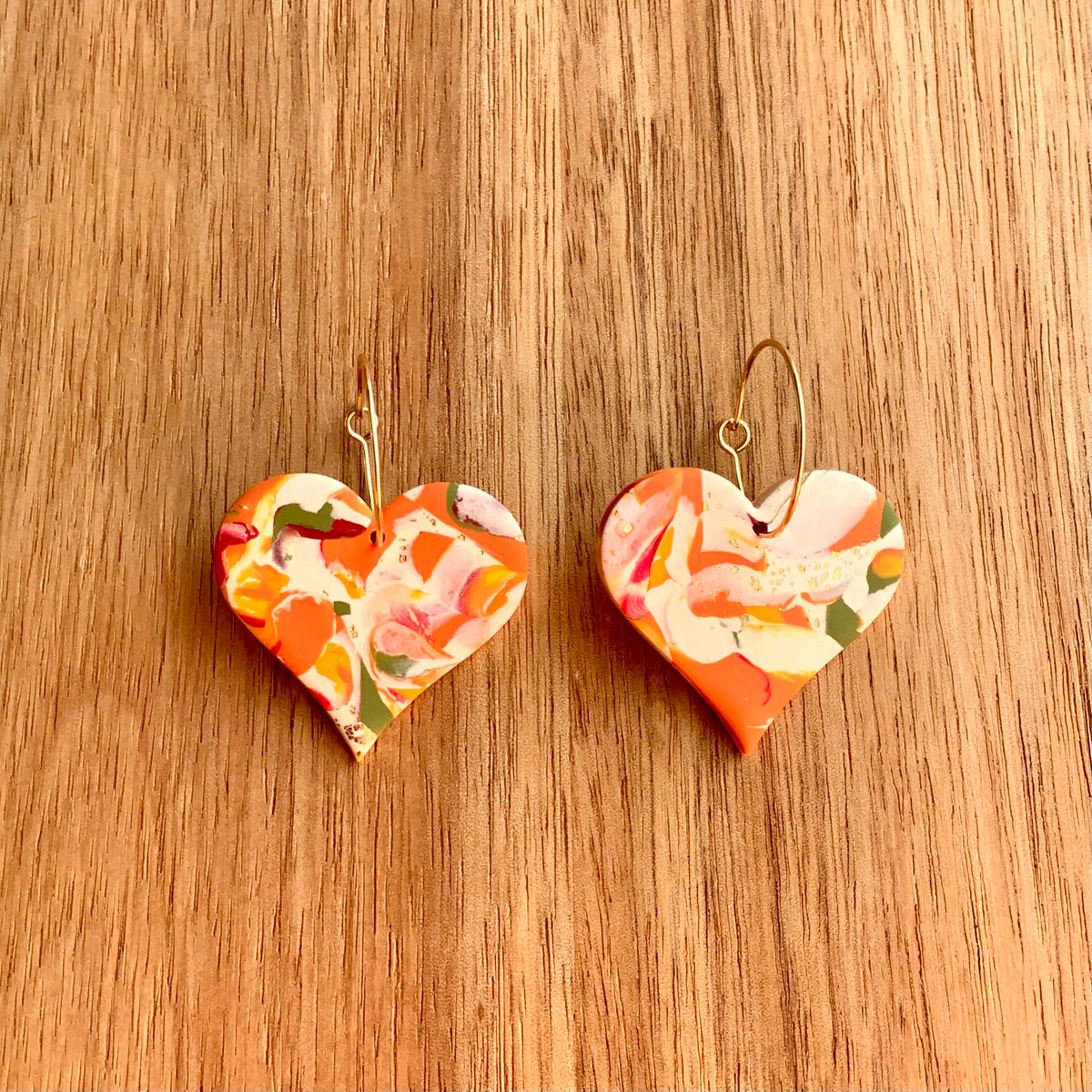 Autumn Colorful Polymer Clay Heart Hoop Earrings