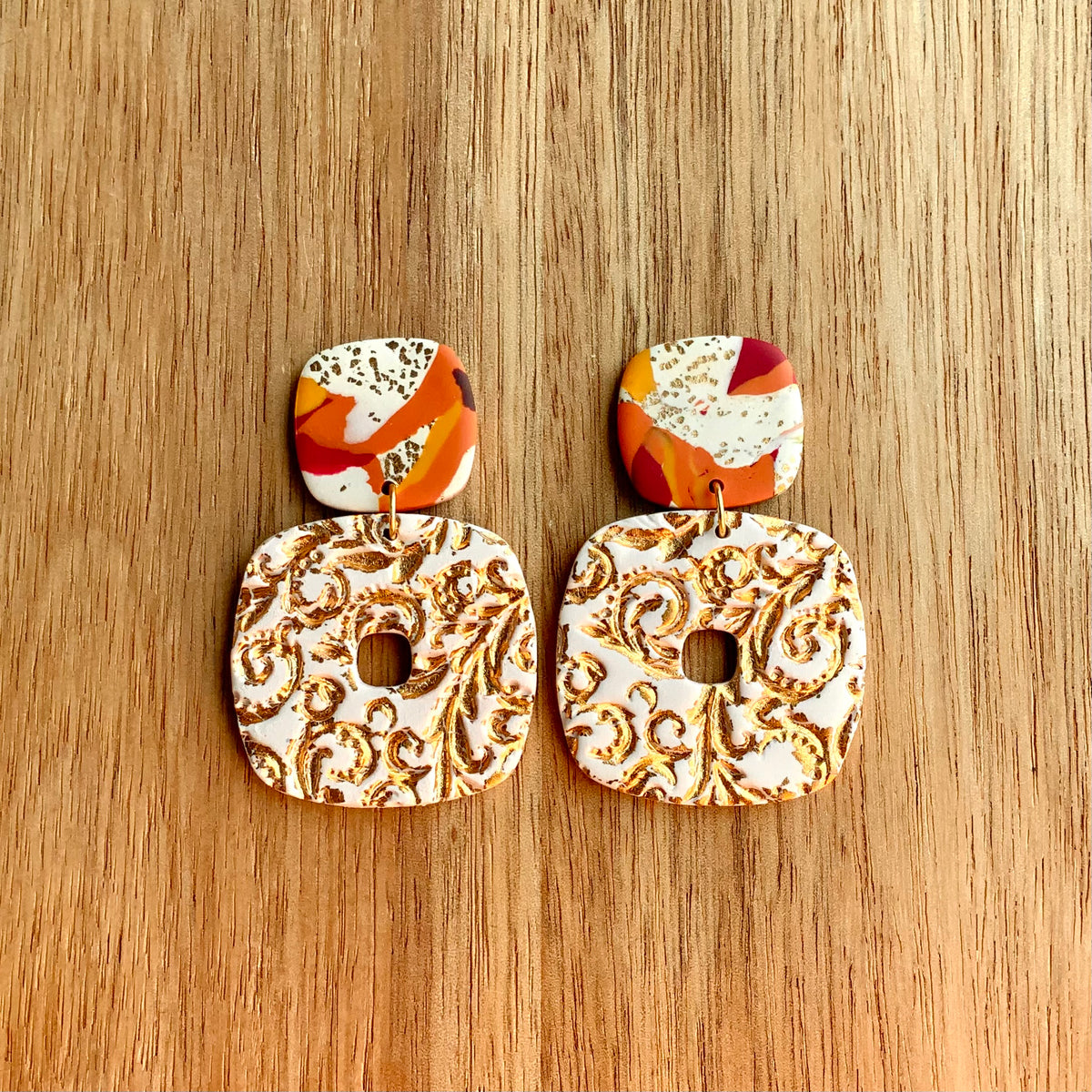 Fall Gold Leaf Rounded Square Dangle Earrings