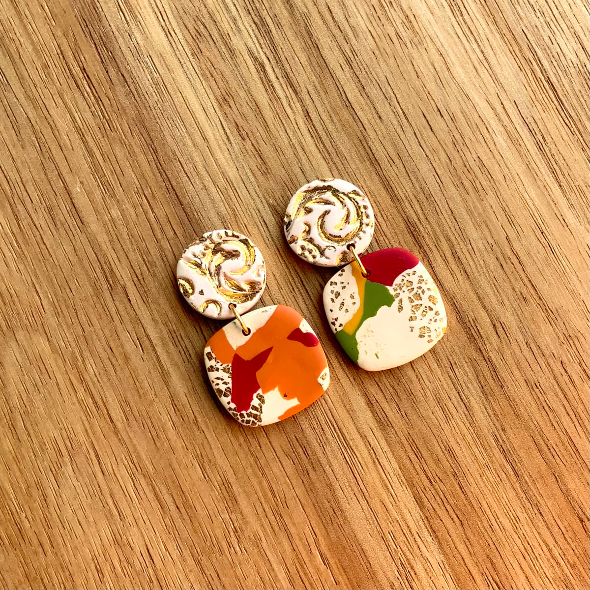 Autumn Gold Leaf & Colorful Small Dangle Earrings