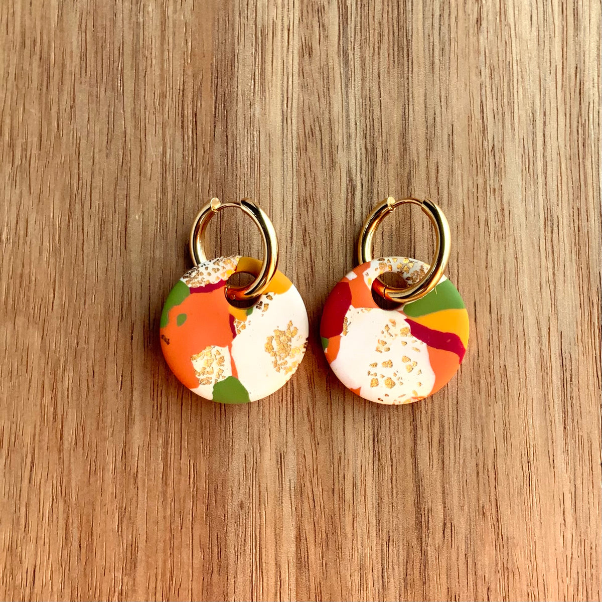 Fall Color & Gold Leaf Huggie Hoop Earrings