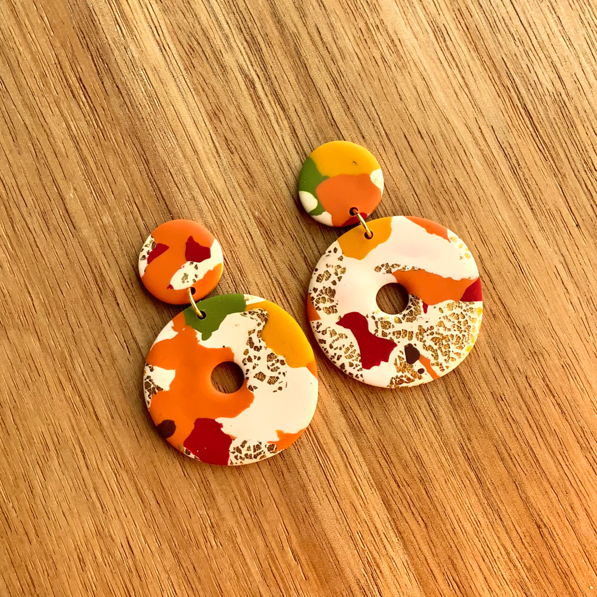 Autumn Color Organic Circle Dangle Earrings