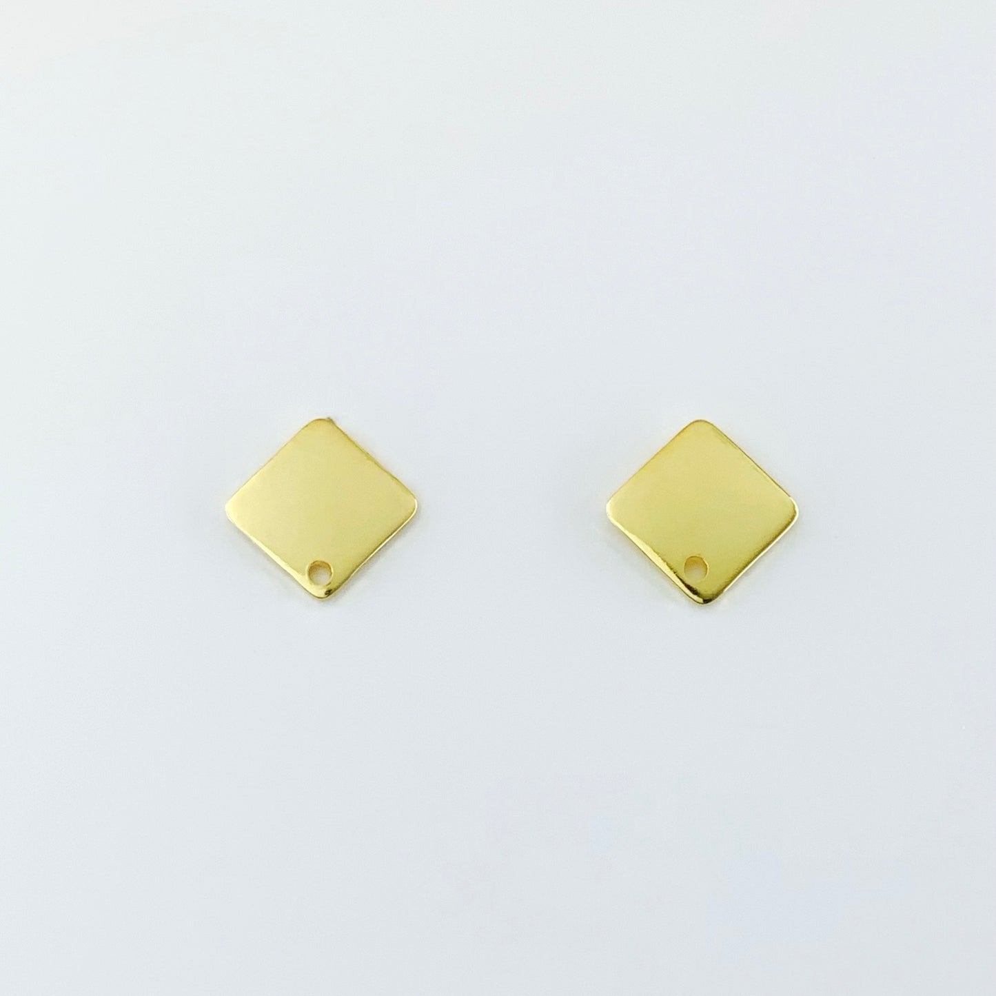 Gold Stainless Steel Diamond Stud Earrings 10x10mm, 18K Plated, 10pcs