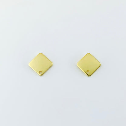 Gold Stainless Steel Diamond Stud Earrings 10x10mm, 18K Plated, 10pcs