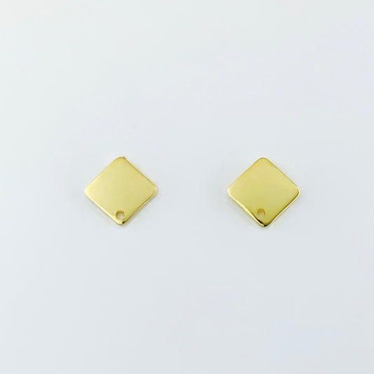 Gold Stainless Steel Diamond Stud Earrings 10x10mm, 18K Plated, 10pcs