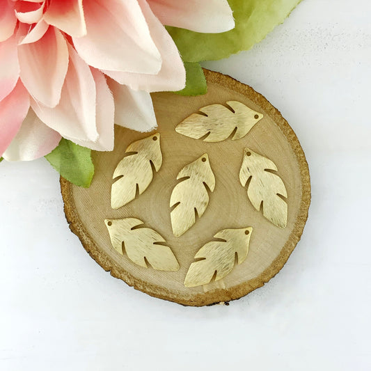 24K Gold Plated Brass Leaf Charm – 30mm, Minimalist Pendant, 1pc