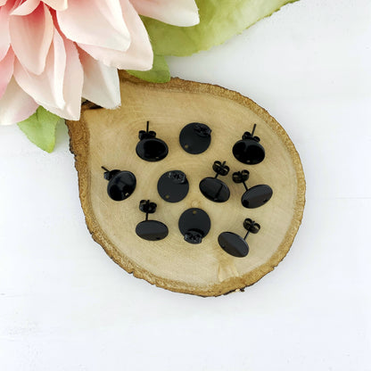 304 Stainless Steel Black Stud Earrings 12mm Flat Round, 10pcs