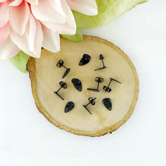 304 Stainless Steel Black Drop Stud Earrings 10mm Flat, Minimalist Studs, 10pcs