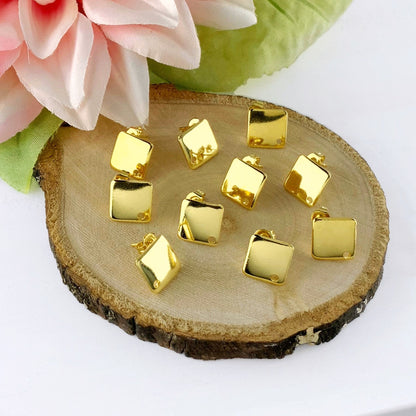 Gold Stainless Steel Diamond Stud Earrings 10x10mm, 18K Plated, 10pcs