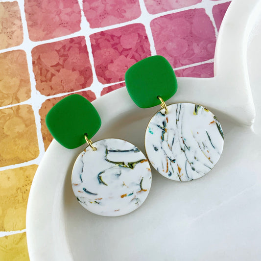 Emerald Marble Earrings | Modern Handmade Polymer Clay Earrings