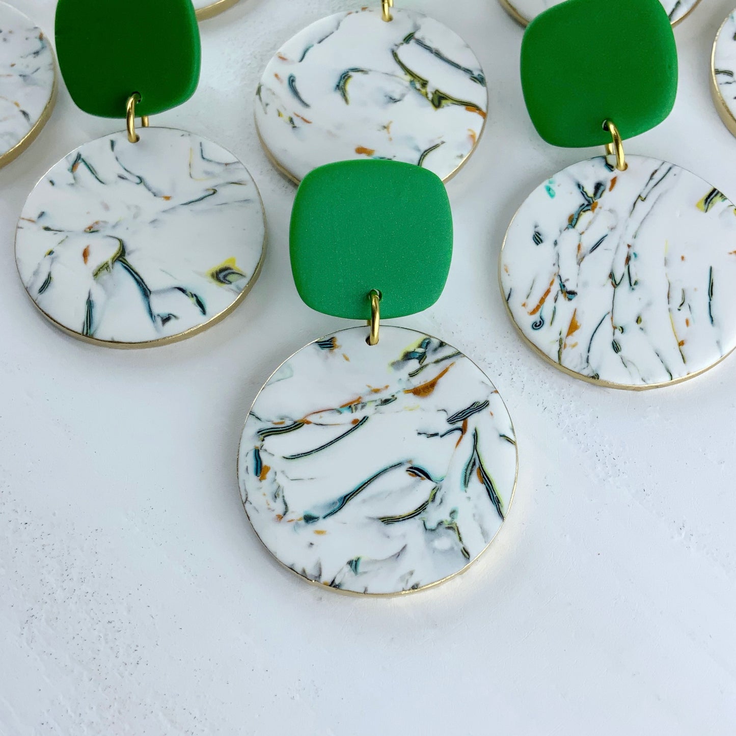 Emerald Marble Earrings | Modern Handmade Polymer Clay Jewelry