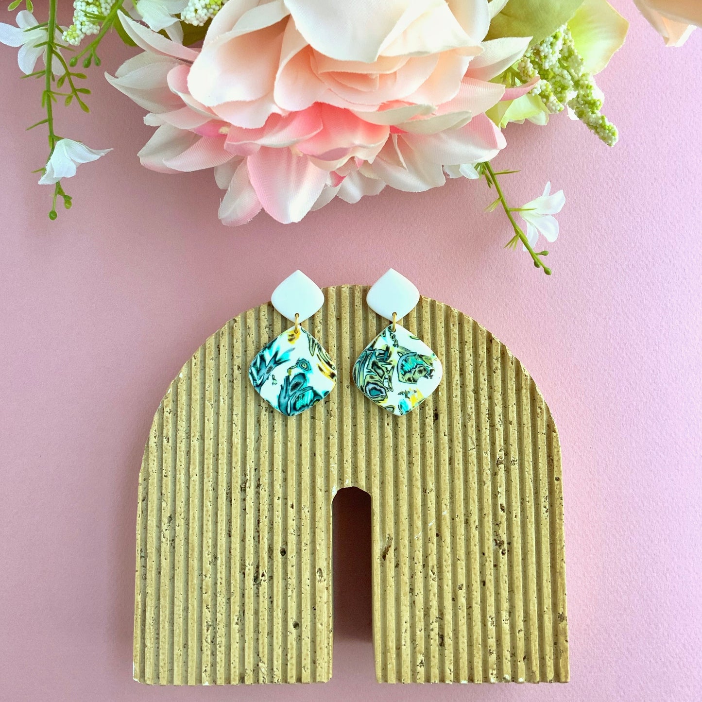 Diamond Earrings with White Clay Post