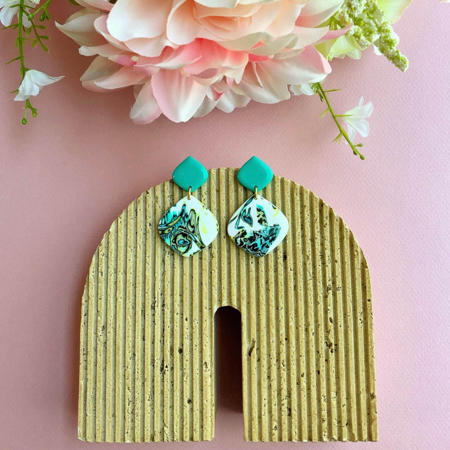 Diamond Earrings with Turquoise Clay Post
