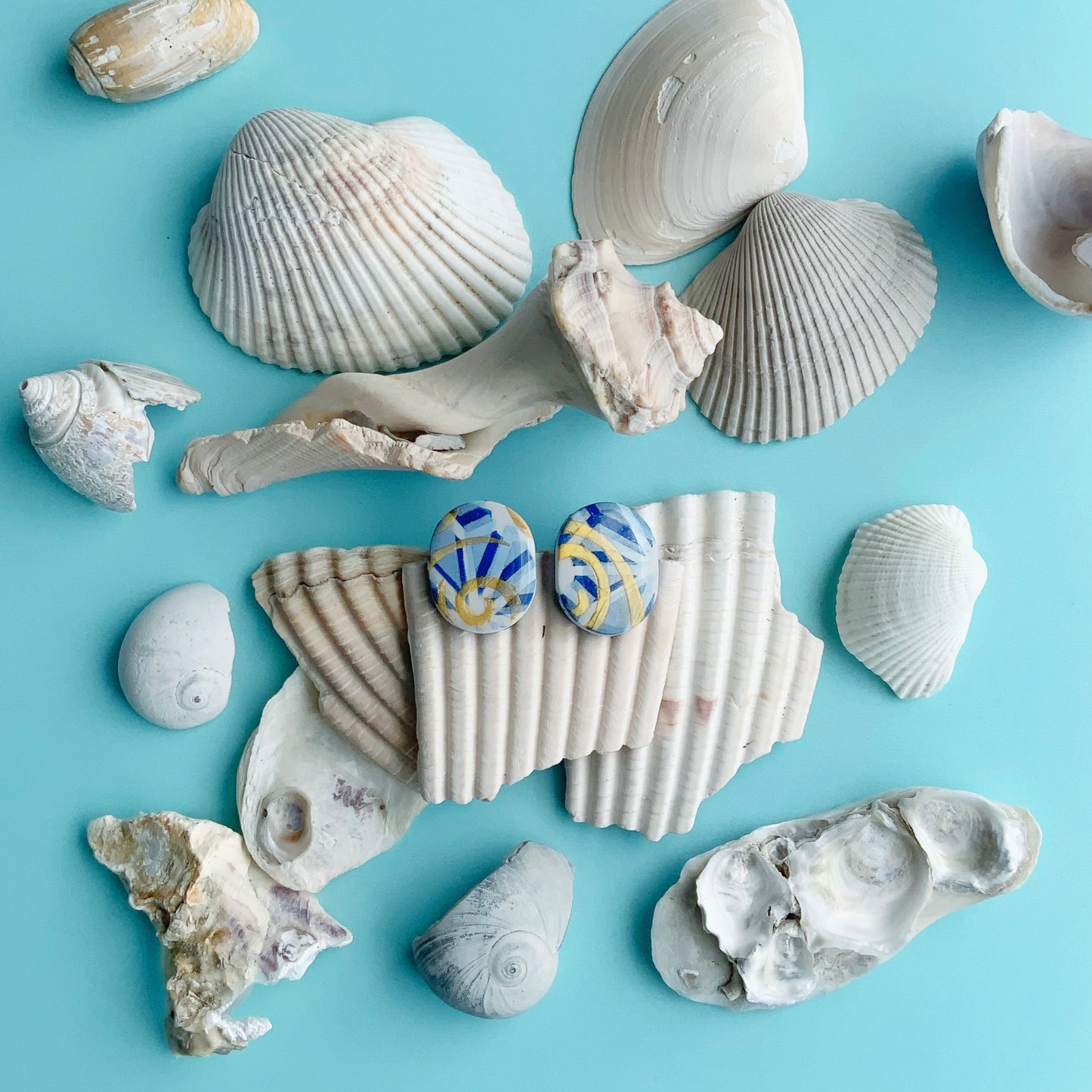 Blue-Gold Stud Earrings-Small Size