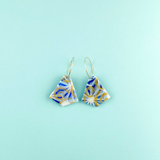 Blue-Gold Triangle Hoop Earrings