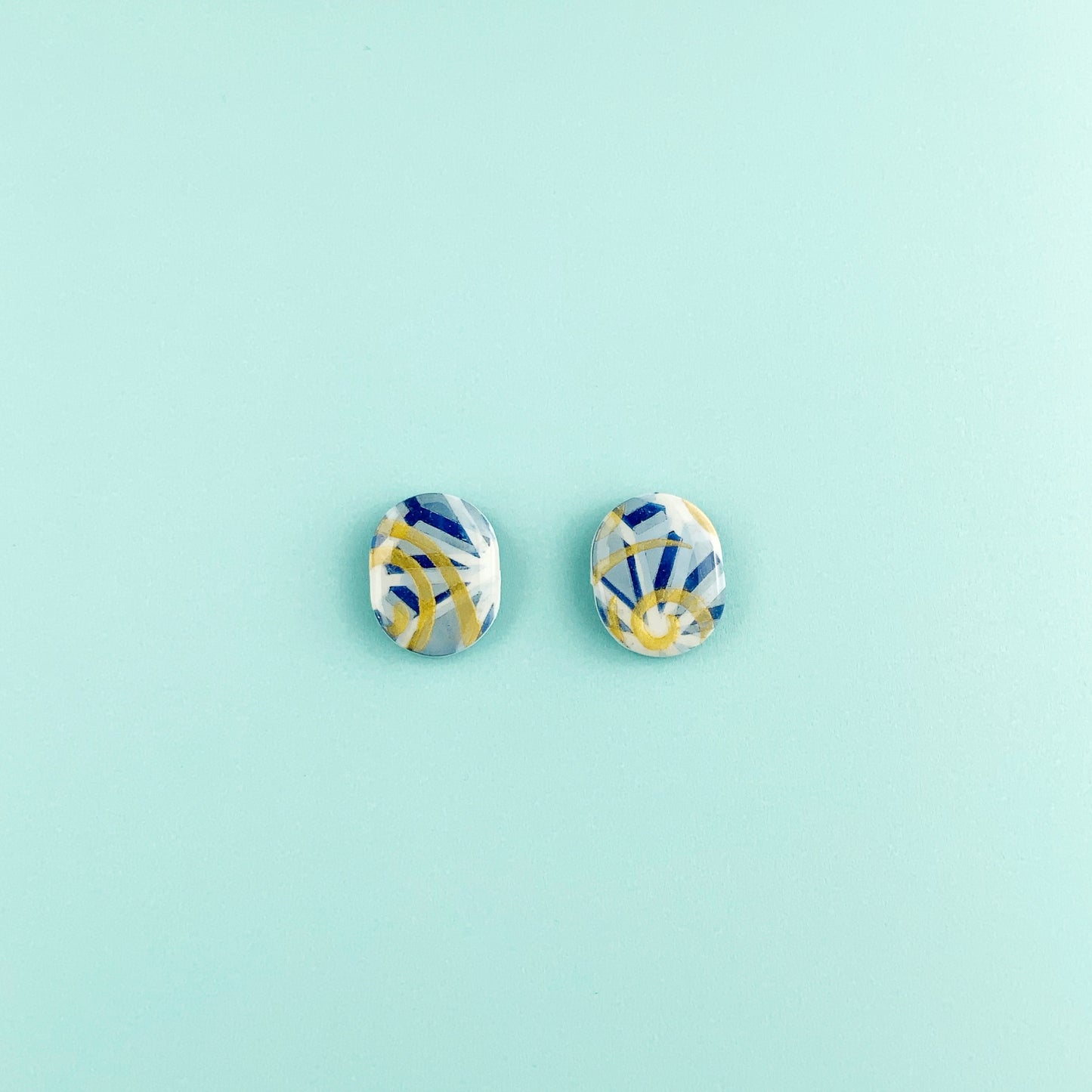 Blue-Gold Stud Earrings-Small Size