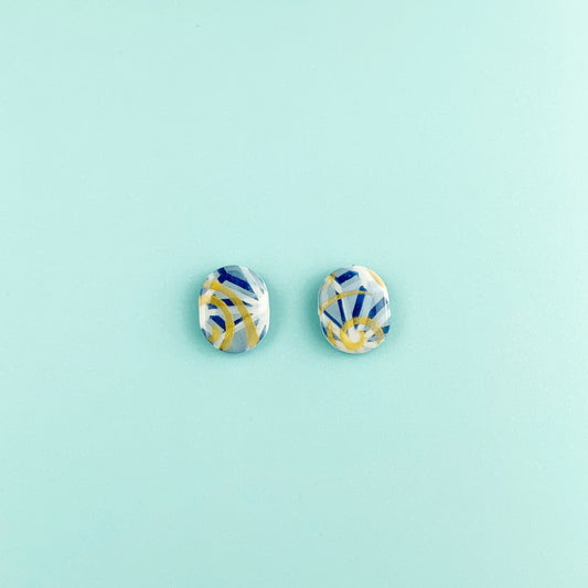 Blue-Gold Stud Earrings-Small Size