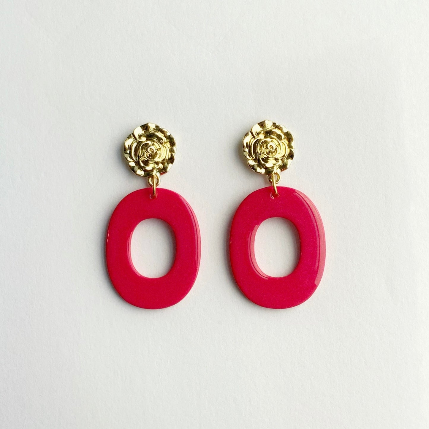 Cherry Donut Earrings with Flower Brass Post