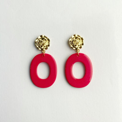 Cherry Donut Earrings with Flower Brass Post
