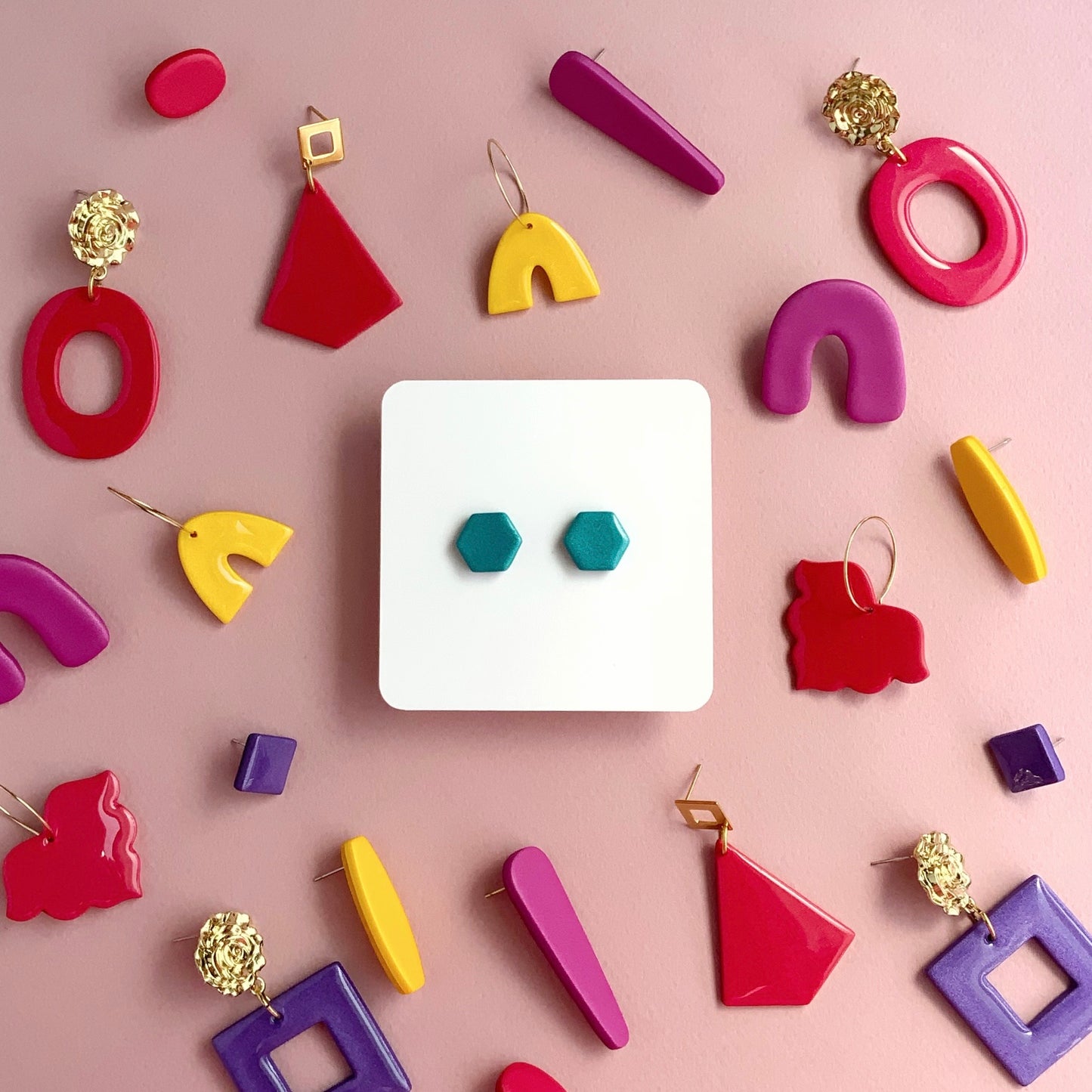 Teal Hexagon Studs-Small Size