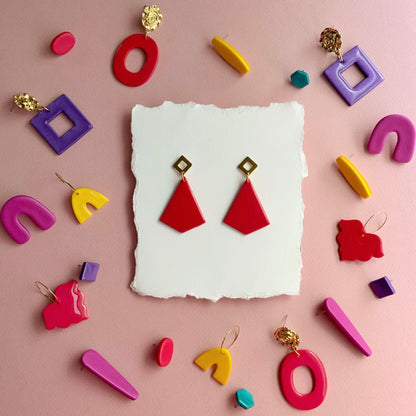 Cherry Triangle Earrings with Brass Post