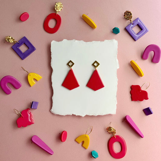 Cherry Triangle Earrings with Brass Post