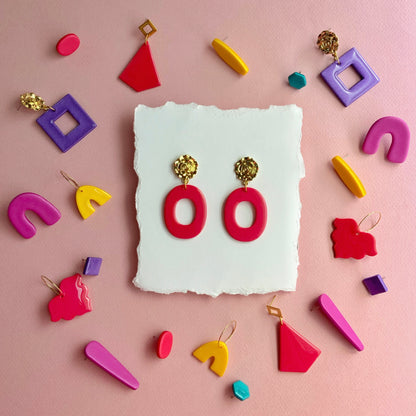 Cherry Donut Earrings with Flower Brass Post