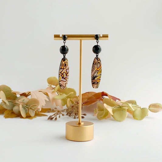 Mokume Gane Earrings with Round Glass Bead