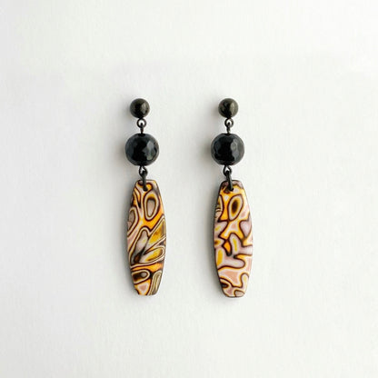 Mokume Gane Earrings with Round Glass Bead