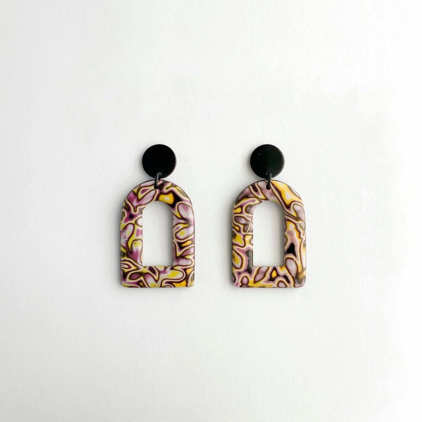 Arch Window Mokume Gane Dangle Earrings