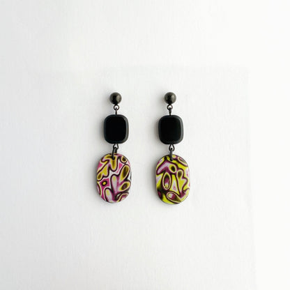 Mokume Gane Earrings with Square Glass Bead