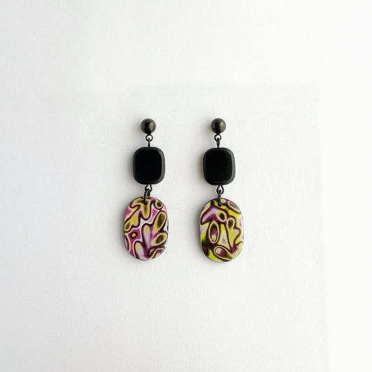 Mokume Gane Earrings with Square Glass Bead