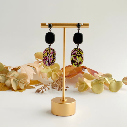 Mokume Gane Earrings with Square Glass Bead