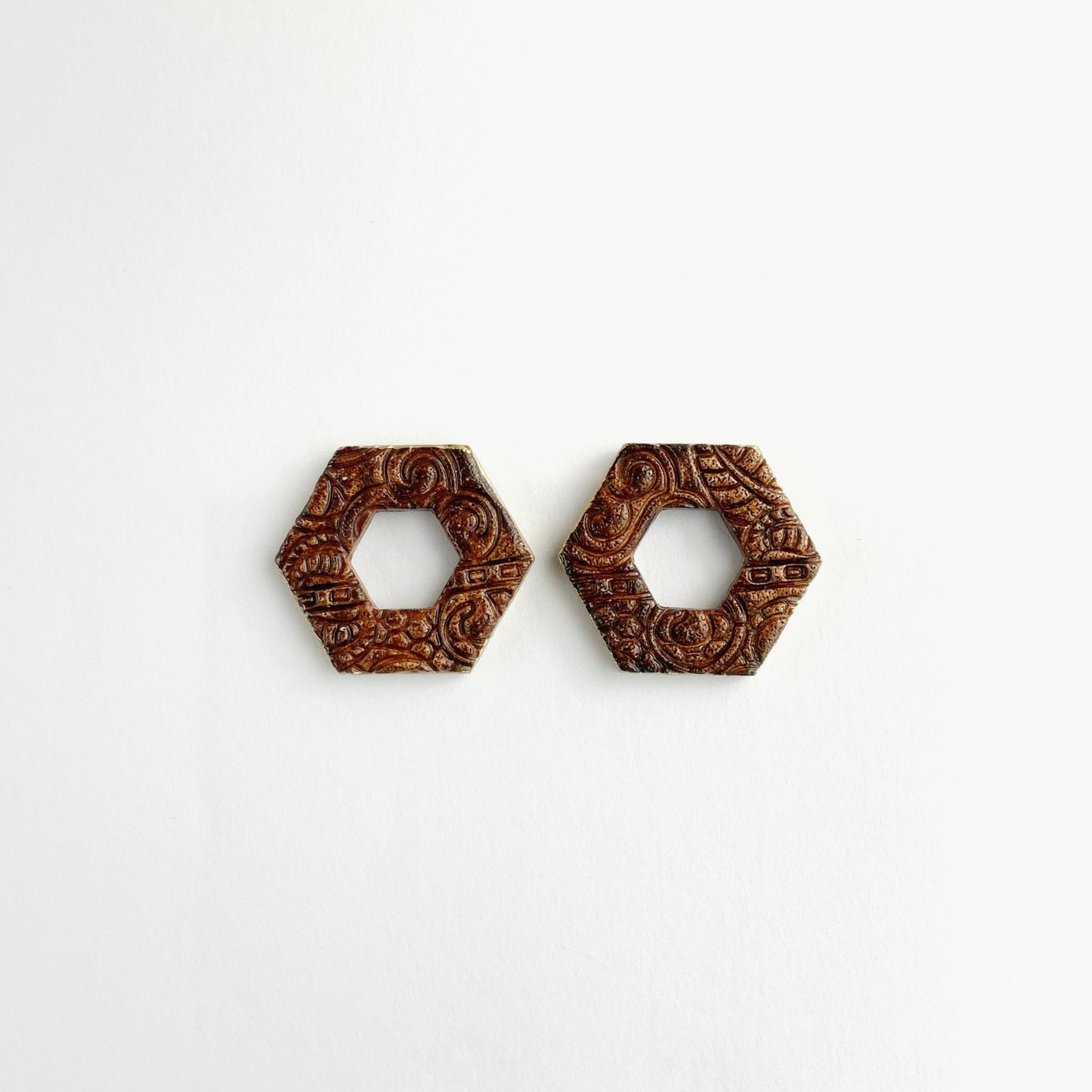 Faux Wood Hexagon Stud Earrings