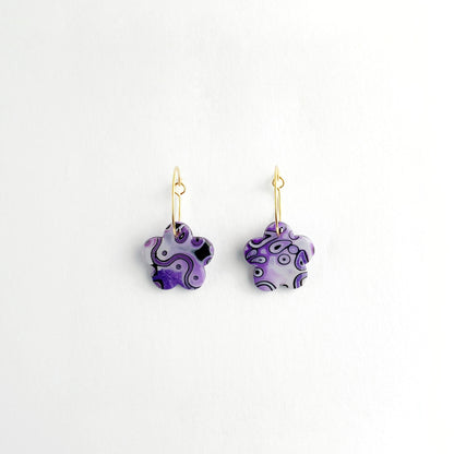 Flower Hoop Earrings in Purple Mokume Gane