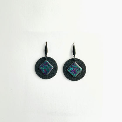 Iridescent focal-Black Circle Hook Earrings