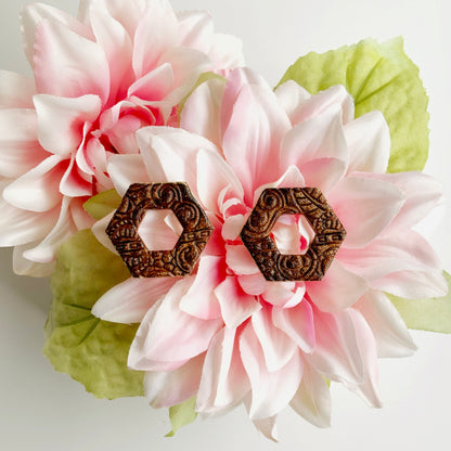 Faux Wood Hexagon Stud Earrings