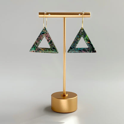 Mokume Gane Triangle Hoop Earrings