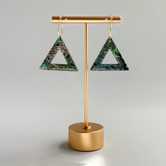 Mokume Gane Triangle Hoop Earrings