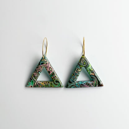 Mokume Gane Triangle Hoop Earrings