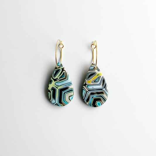 Mokume Gane Drop Hook Earrings