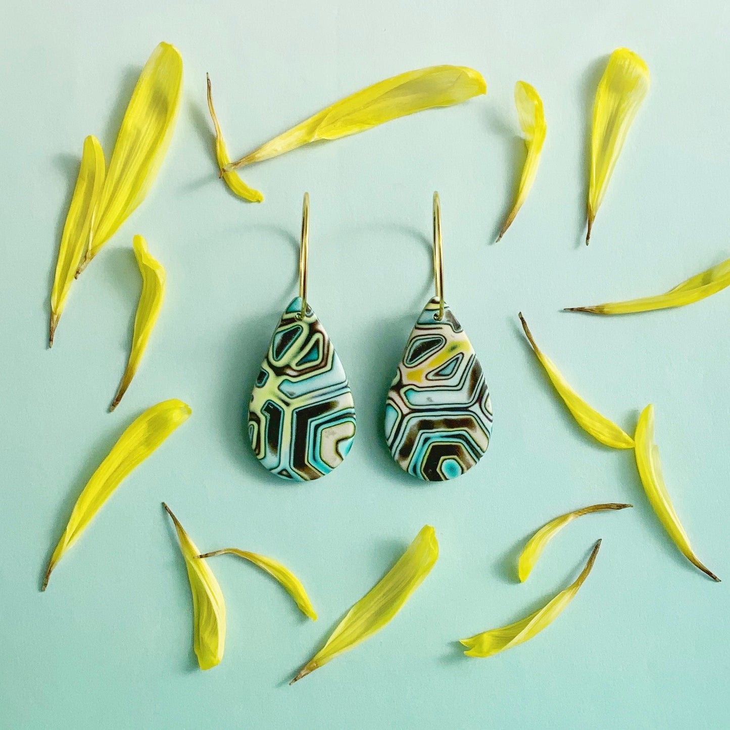 Mokume Gane Drop Hook Earrings