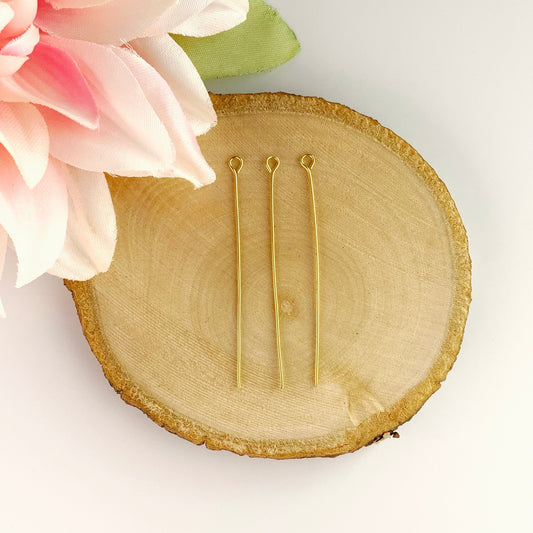 18K Gold Plated Stainless Steel Eye Head Pins – 2” Long, 21 Gauge, Pack of 20