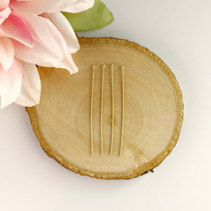 18K Gold Plated Stainless Steel Ball Head Pins – 2” Long, 21 Gauge, Pack of 20